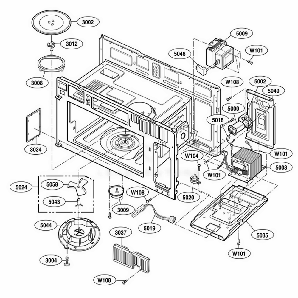Interior Parts 1 Diagram and Parts List for HMV9306 ABKEBSU LG Range