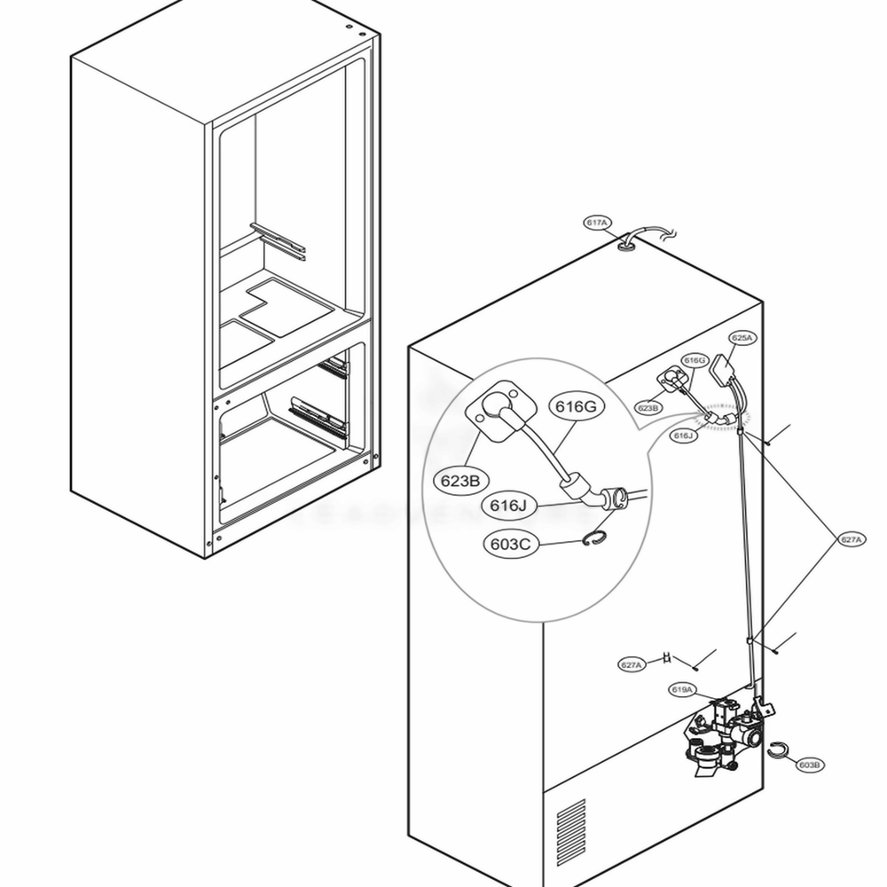 Valve And Water Tube Parts Diagram and Parts List for LFXS30796D ASBCNA0 LG Refrigerator