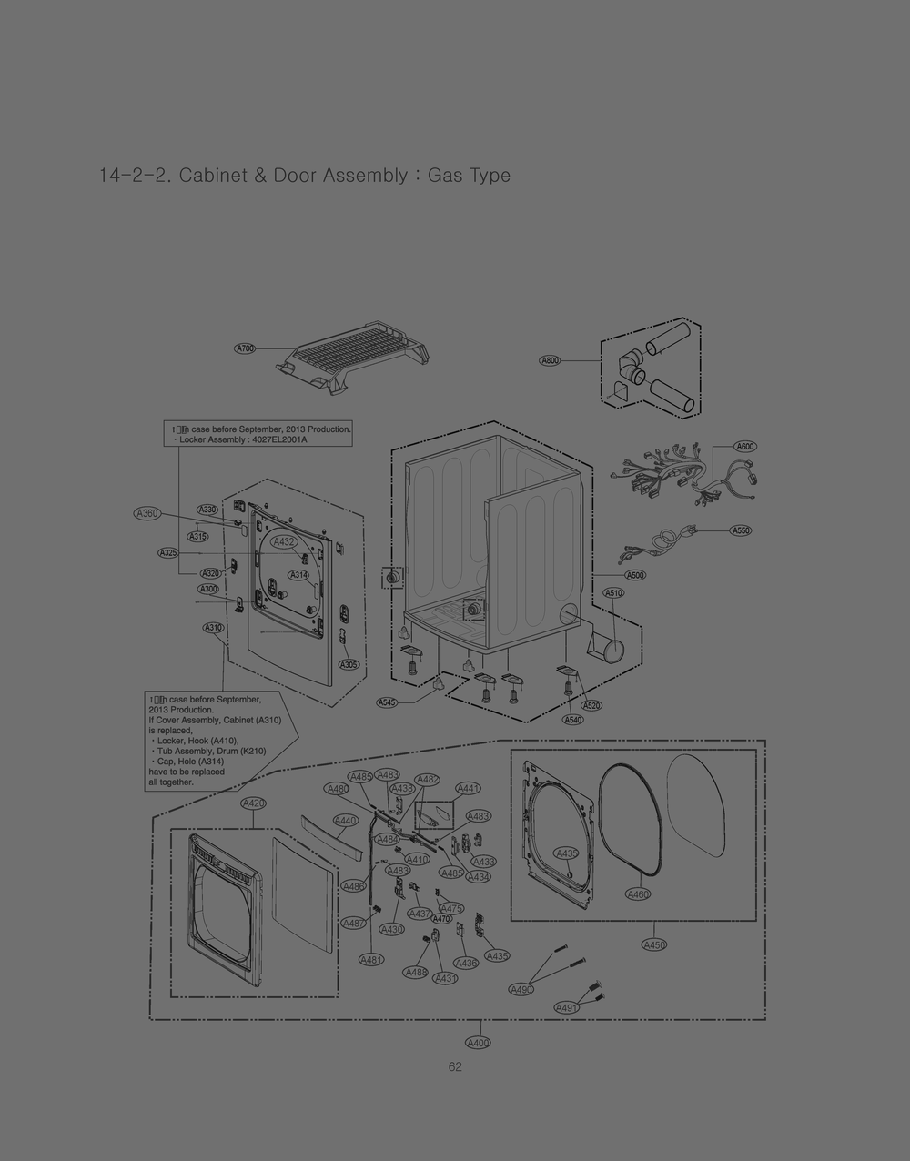 Cabinet And Door Assembly Diagram and Parts List for 71462 ABWESEU LG Refrigerator