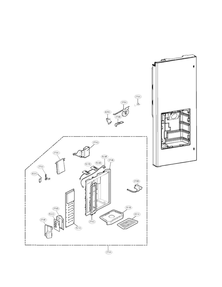 Dispenser Parts Diagram and Parts List for LMX25984ST 00 LG Refrigerator