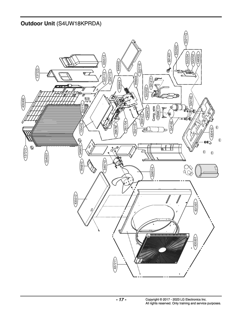 Outdoor Unit Diagram and Parts List for S4UW18KPRDA AK6GEUS LG Air Conditioner