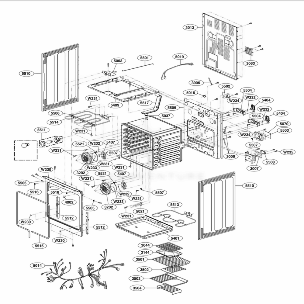 Cavity Parts Diagram and Parts List for LSRE307ST FSTLVKG LG Range