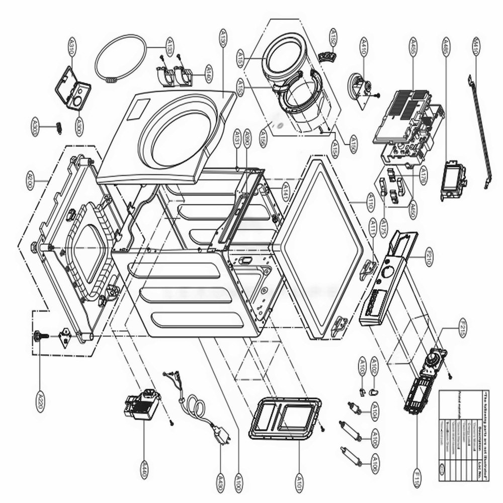 Cabinet And Control Panel Assemlby Diagram and Parts List for WM3670HWA ABWETUS LG Washer