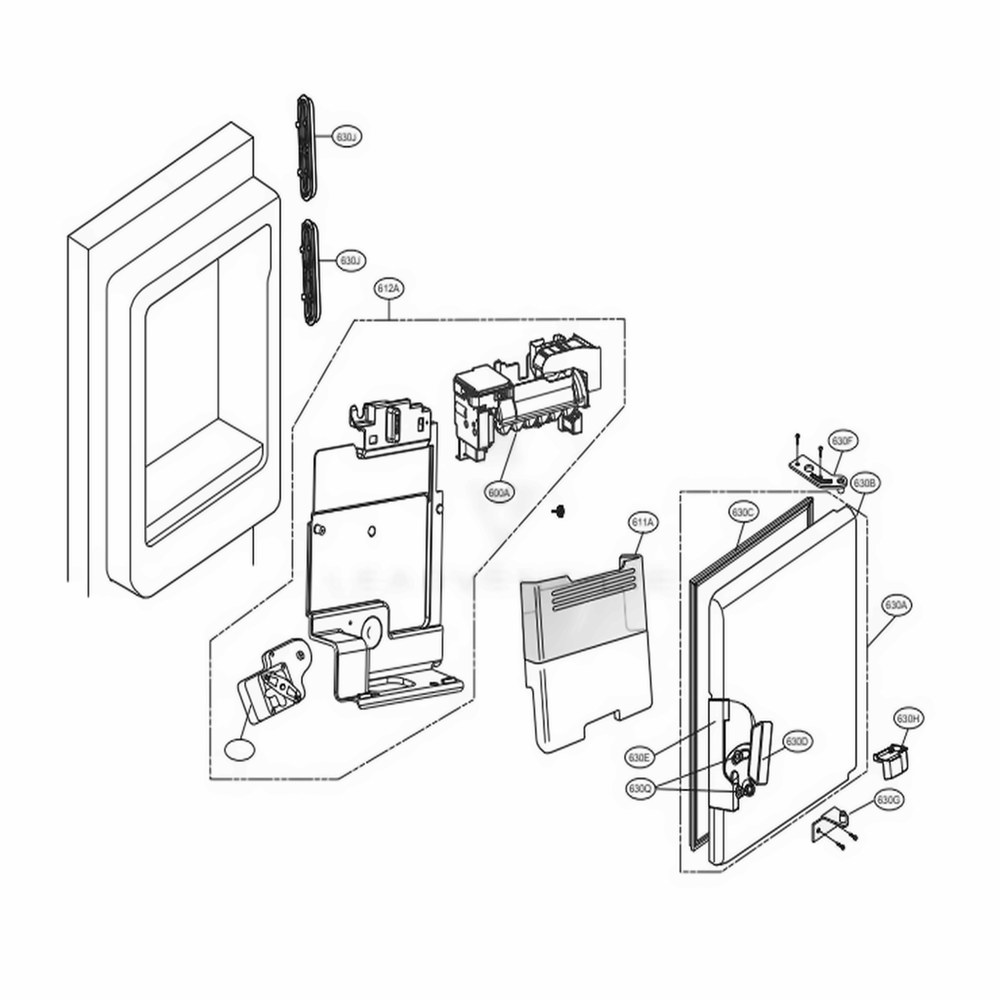 Ice Maker And Ice Bin Parts Diagram and Parts List for LMXS28636S ASTCNA0 LG Refrigerator