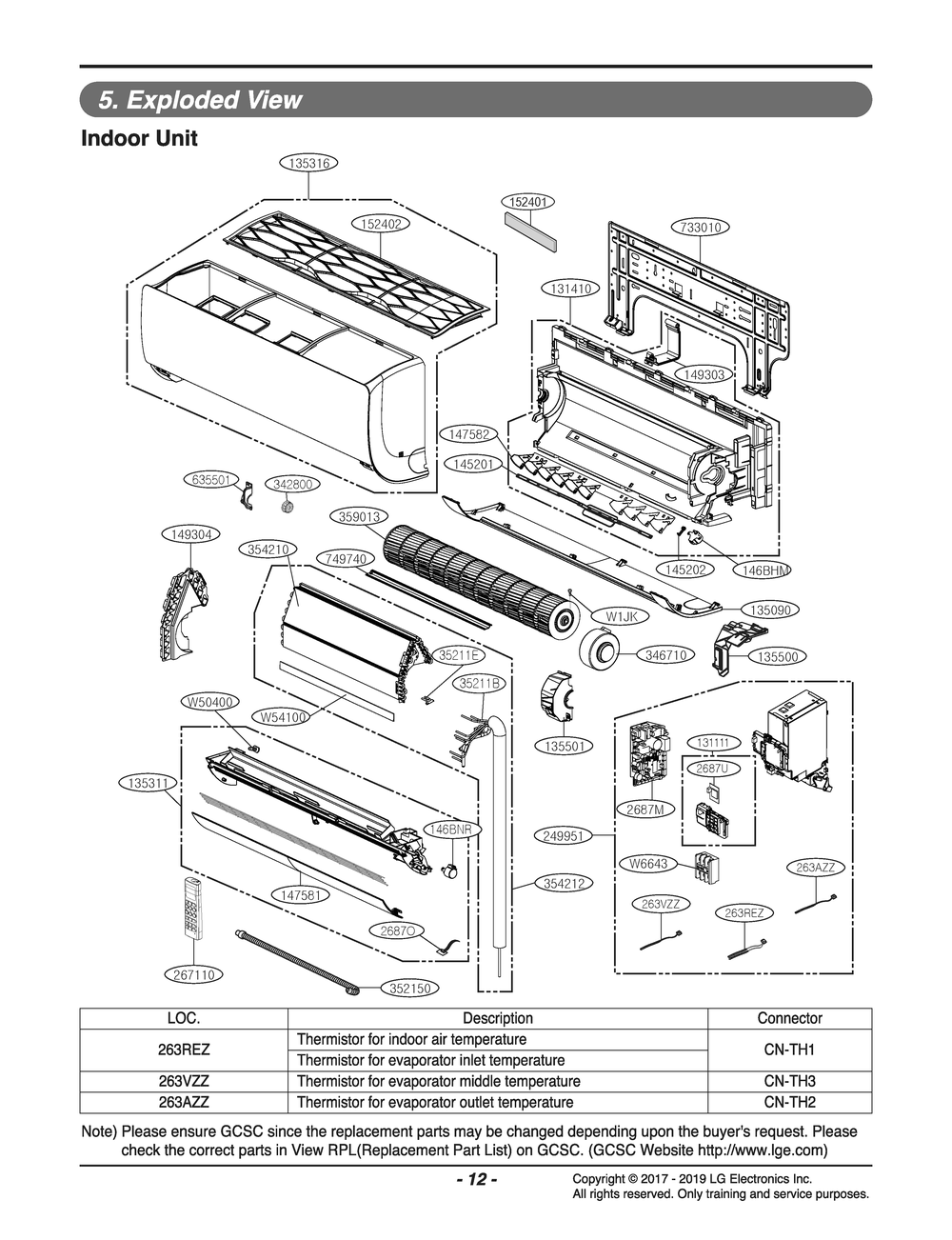 Indoor Unit Diagram and Parts List for S4NW18KPRDA AK6GEUS LG Air Conditioner