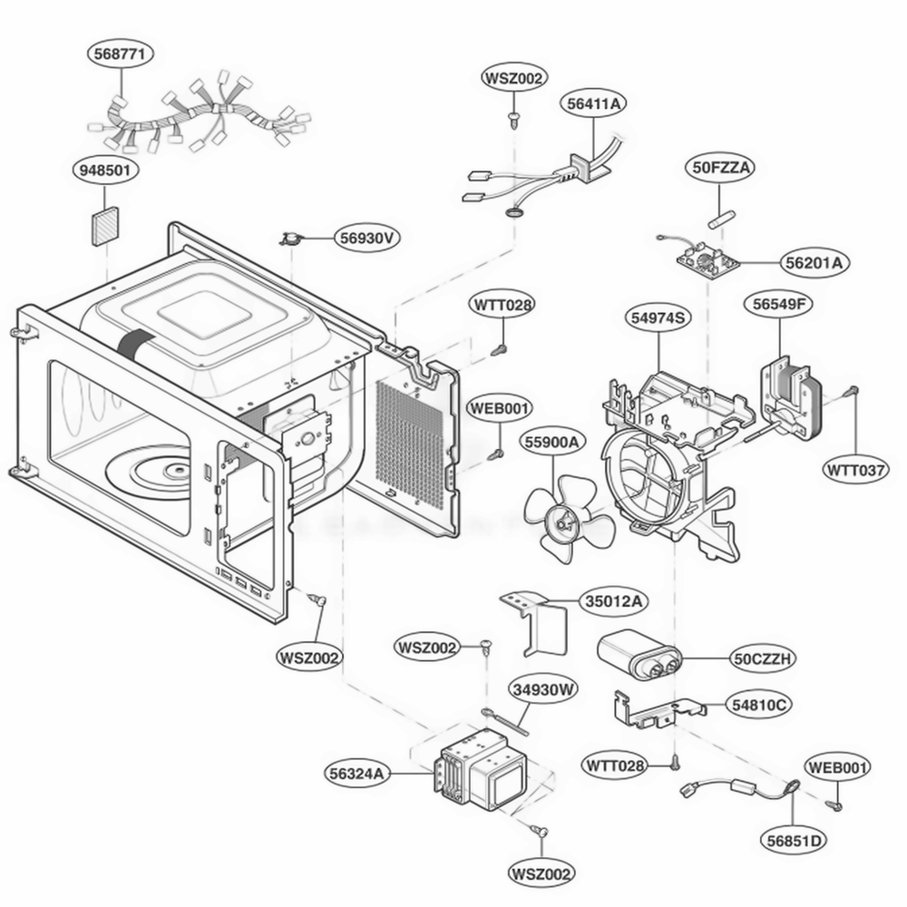 Interior Parts Diagram and Parts List for KCMS2055SSS CSTEKAD LG Wall Oven