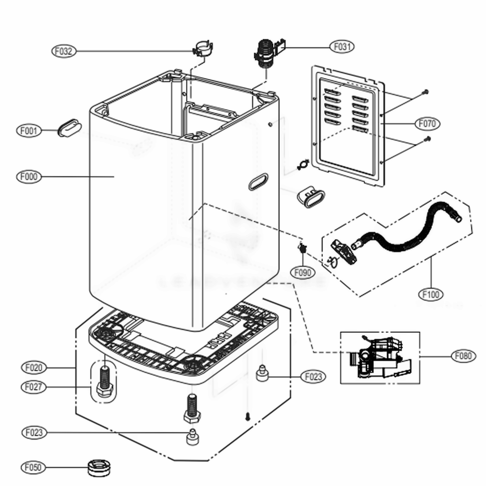 Case Assembly Diagram and Parts List for WT901CF ASFETUS LG Washer