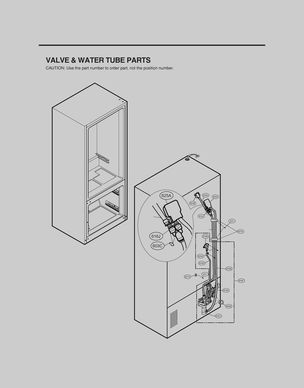 Valve And Water Tube Parts Diagram and Parts List for GR-J298LSJM ASTCNA1 LG Refrigerator