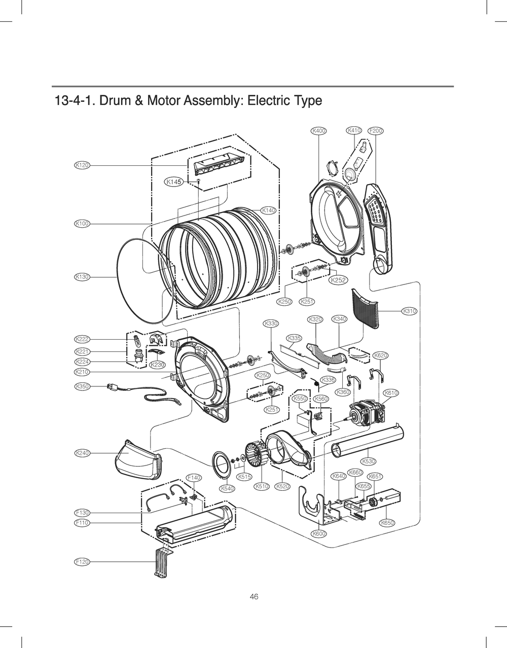 Drum And Motor Assembly Diagram and Parts List for RV13A3ASD ABWESEU LG Dryer