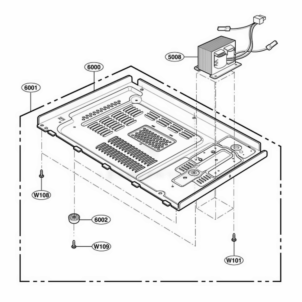 Base Plate Parts Diagram and Parts List for 65022 CWHESEA LG Range