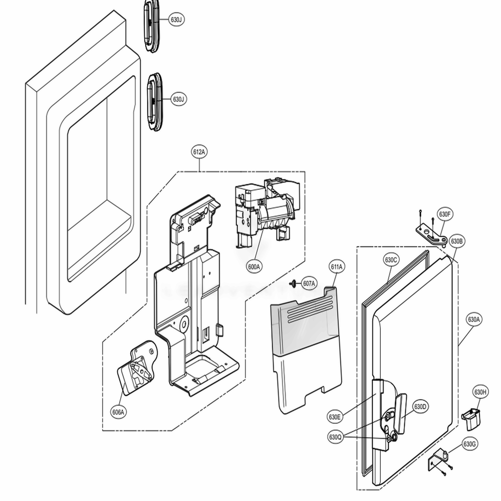 Ice Maker And Ice Bin Parts Diagram and Parts List for 72483 ASTCSE0 LG Refrigerator