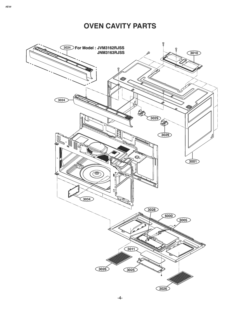 Oven Cavity Parts Diagram and Parts List for JVM3162DJBB CB3EGEU LG Microwave Oven Combo