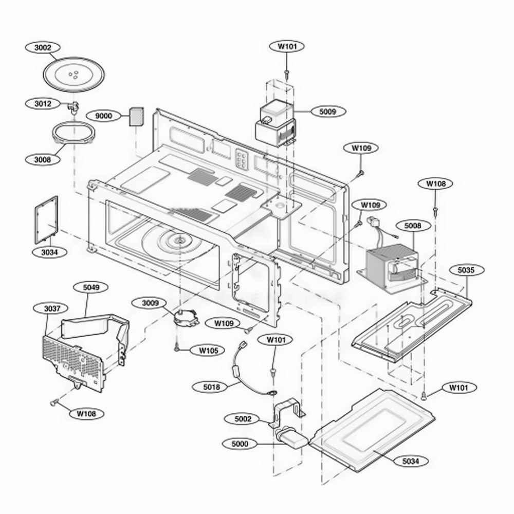 Interior Parts 1 Diagram and Parts List for 80002 CWHESEA LG Range