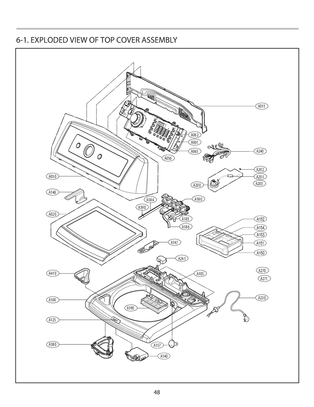 Top Cover Assembly Diagram and Parts List for T1635HDFV ABWEVUS LG Washer