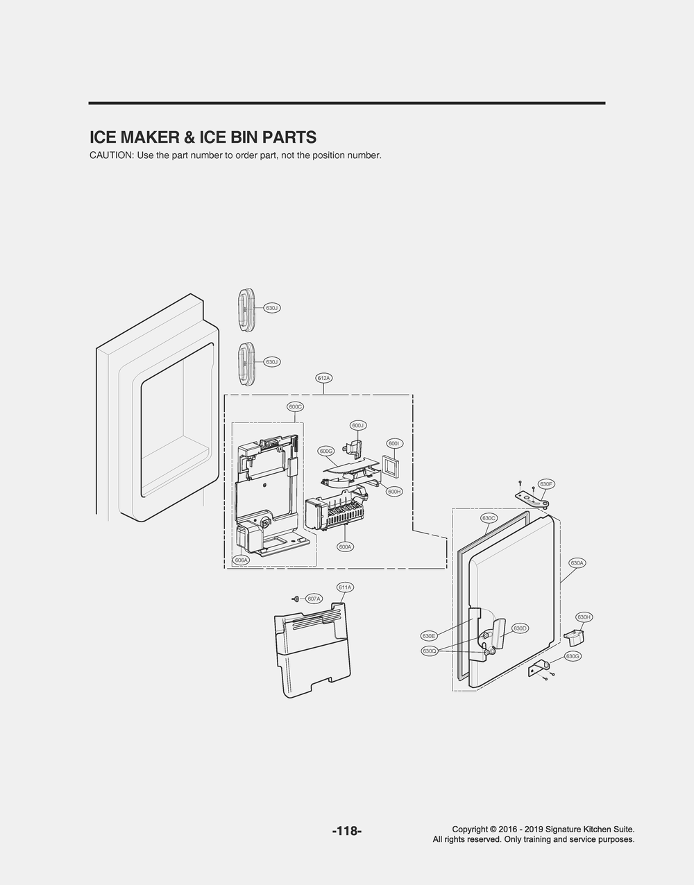 Ice Maker And Ice Bin Parts Diagram and Parts List for GR-J266DSJM ASTCNA2 LG Refrigerator