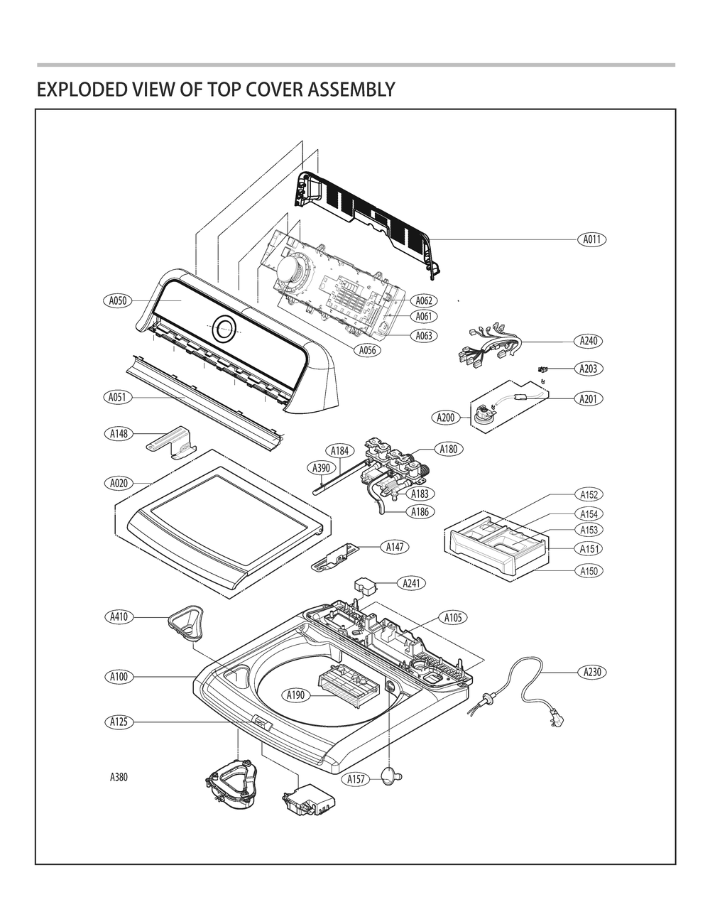 Top Cover Assembly Diagram and Parts List for T1772HFFSP5 ASSEPUS LG Washer