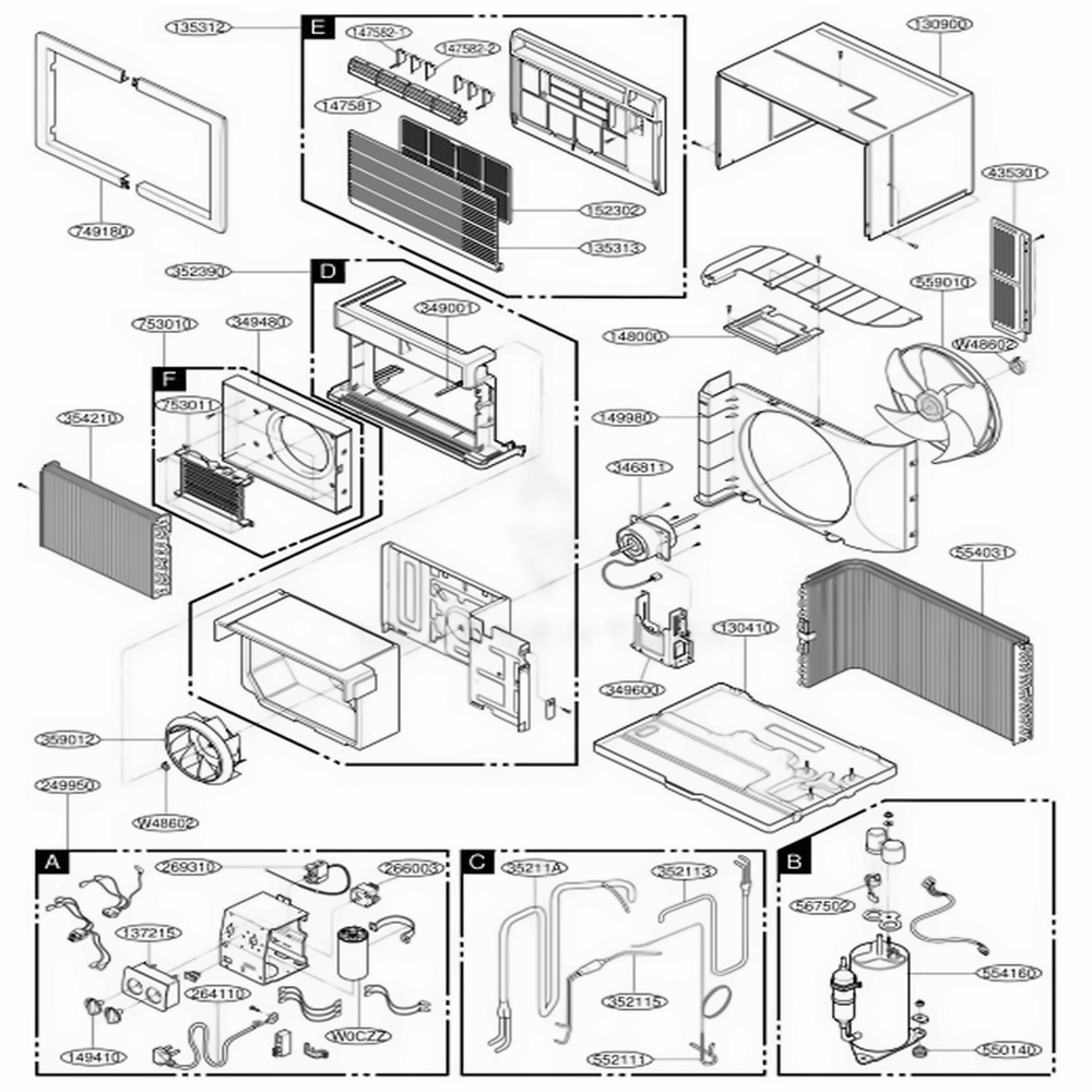 Main Diagram and Parts List for UE10A33B AWYBFRD LG Air Conditioner