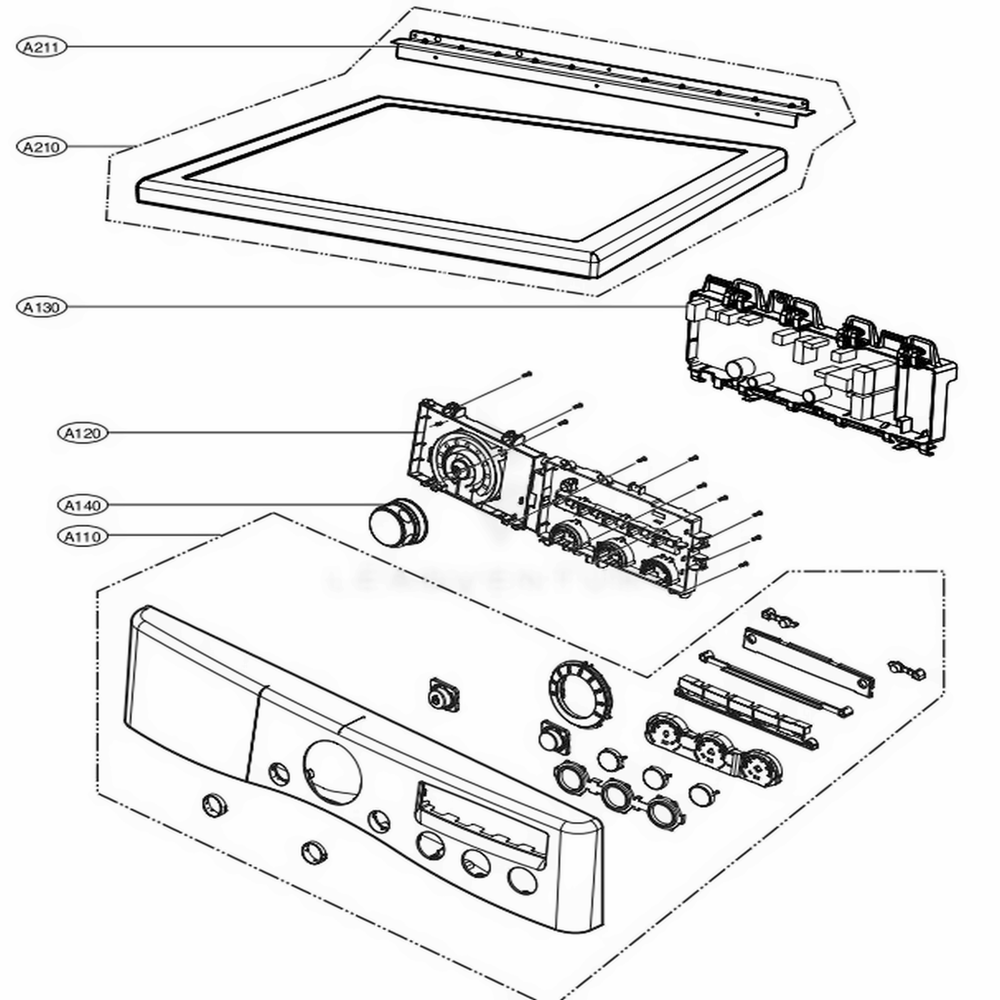 Control Panel And Plate Assembly Diagram and Parts List for DLE3050W ABWEEUS LG Dryer