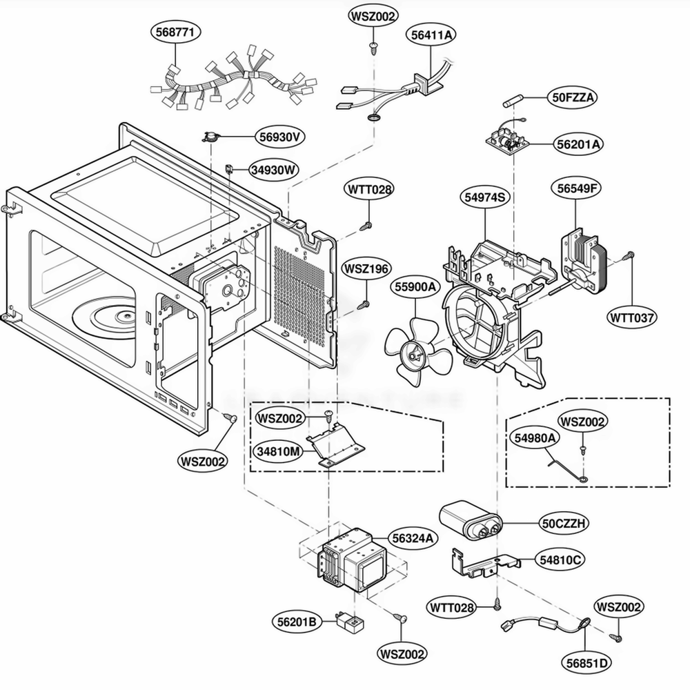 Interior Parts Diagram and Parts List for 87139 ABKESEC LG Range