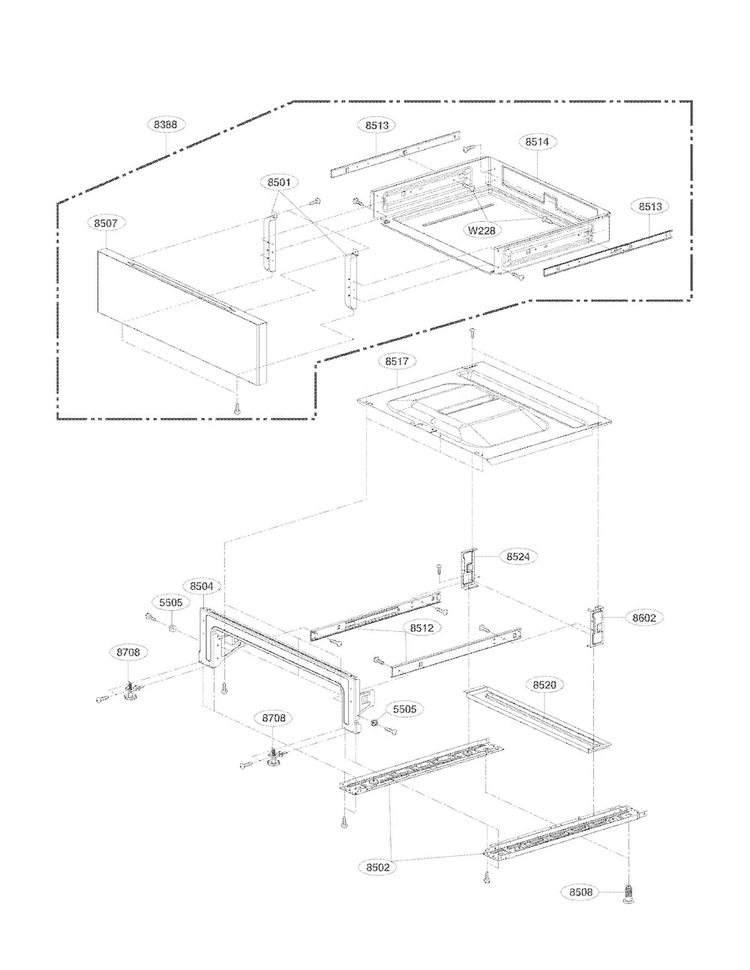 Drawer Parts Diagram and Parts List for LRE3021ST  LG Range