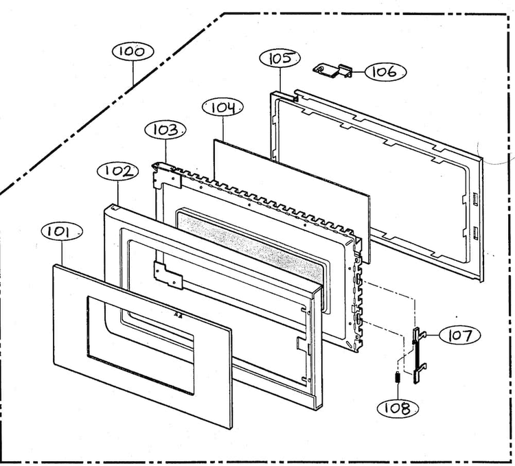 Door Parts Diagram and Parts List for MV-1304W  LG Microwave