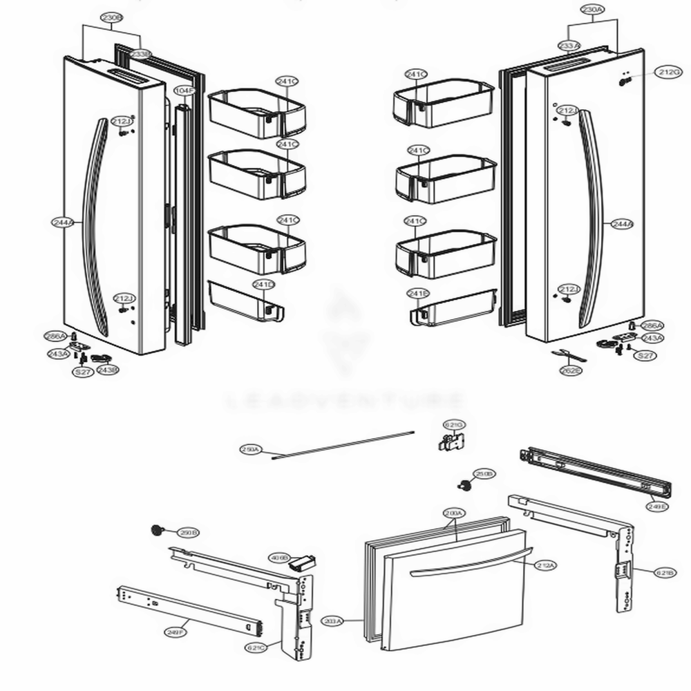 Door Parts Diagram and Parts List for LFCS22520W ASWCNA1 LG Refrigerator