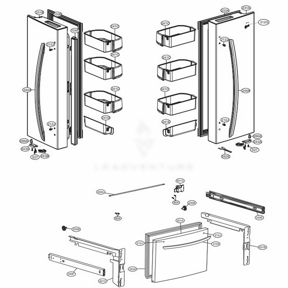 Door Parts Diagram and Parts List for LFNS22520S ASTCNA0 LG Refrigerator