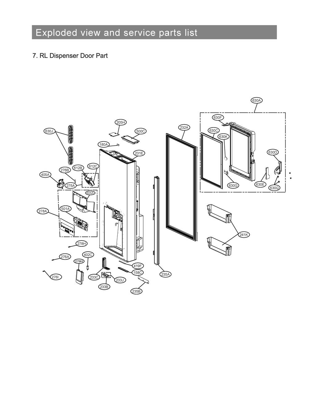 Dispenser Door Part Diagram and Parts List for LRMVC1803S ASTCNA0 LG Refrigerator