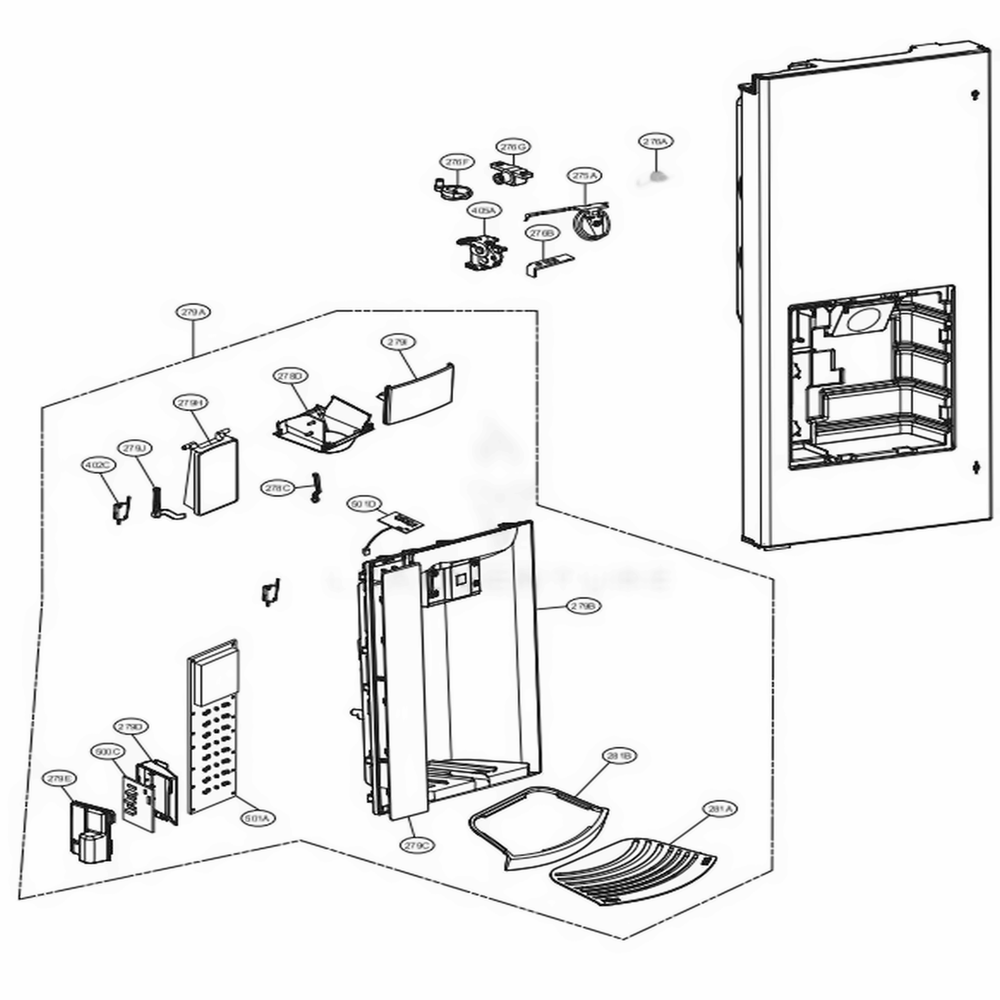 Dispenser Parts Diagram and Parts List for LMXS27626S ASTCNA0 LG Refrigerator