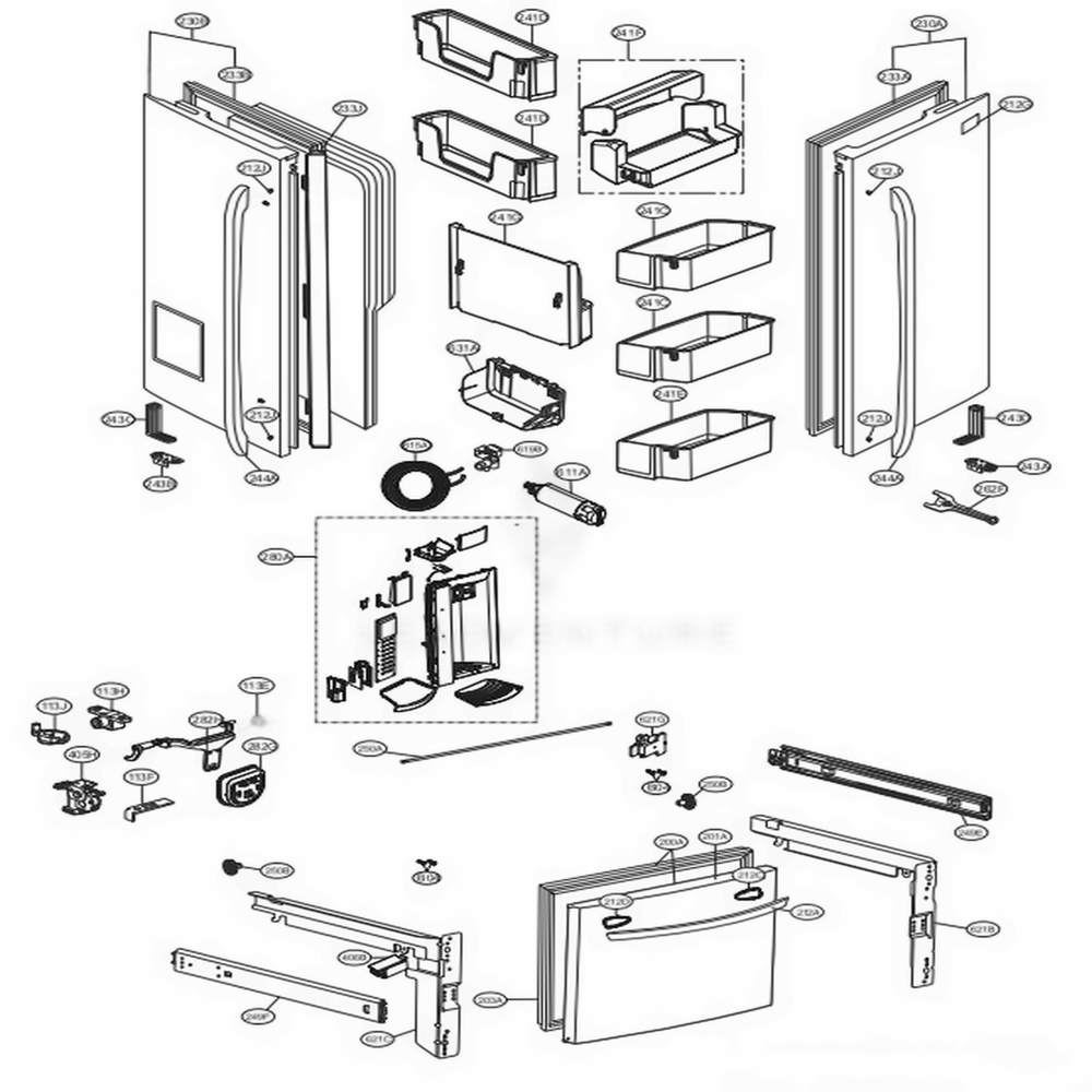 Door Parts Diagram and Parts List for LFXS24623S ASTCNA1 LG Refrigerator