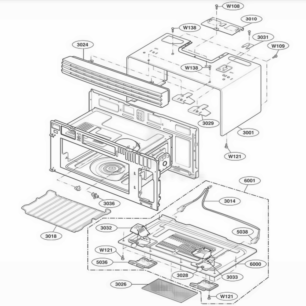 Oven Cavity Parts Diagram and Parts List for MV1725W AW1EGSE LG Range