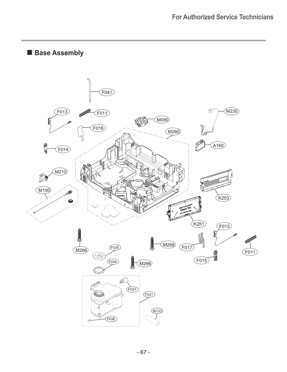 Base Assembly Diagram and Parts List for SDWD24P3 AASESTA LG Dishwasher
