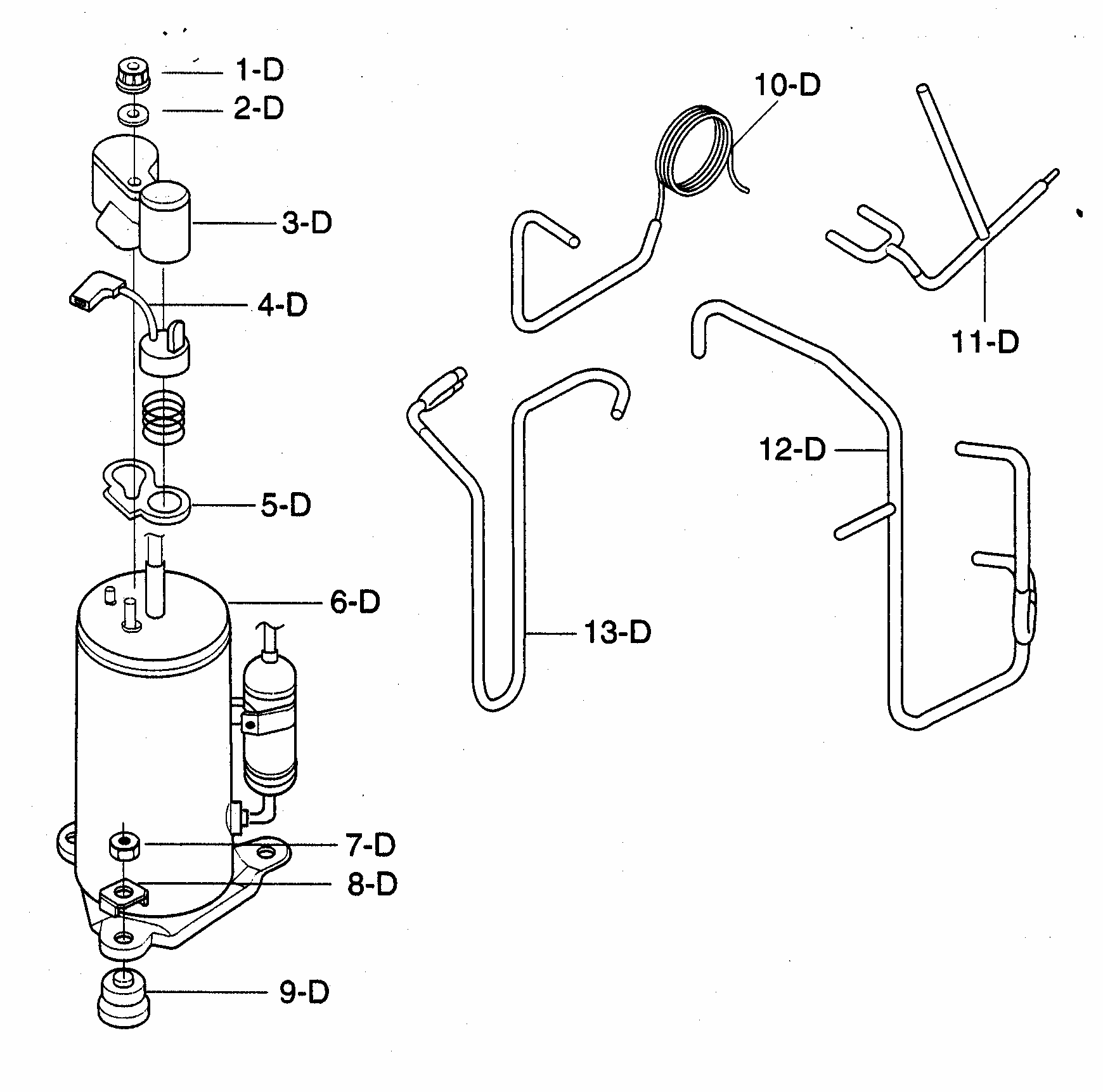 Compressor Diagram and Parts List for 58074054400  Kenmore Air Conditioner