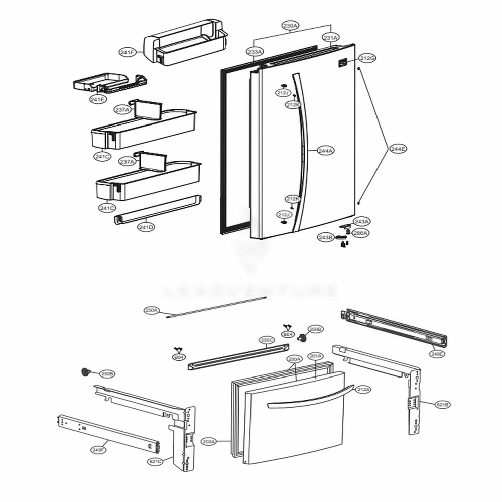 Door Parts Diagram and Parts List for LDC24370ST ASTCNA0 LG Refrigerator