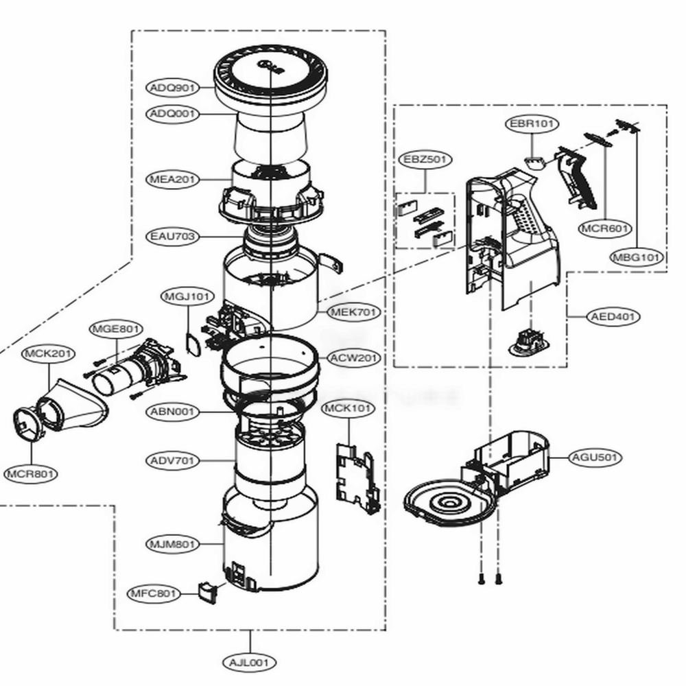 Handle Assembly Diagram and Parts List for A908VMR AVWELGA LG Upright Vacuum