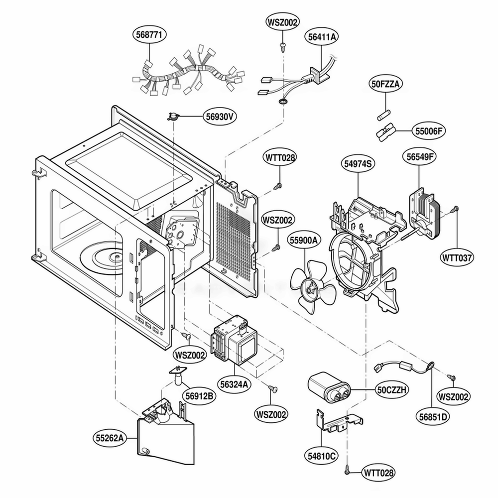 Interior Parts Diagram and Parts List for MA1103B BKEGSE LG Range