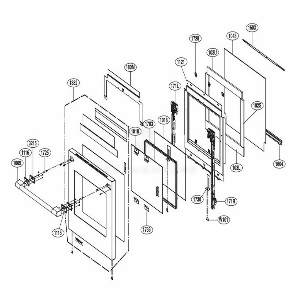 30-Inch Door Parts Diagram and Parts List for SKSGR480GS ASTESGN LG Range