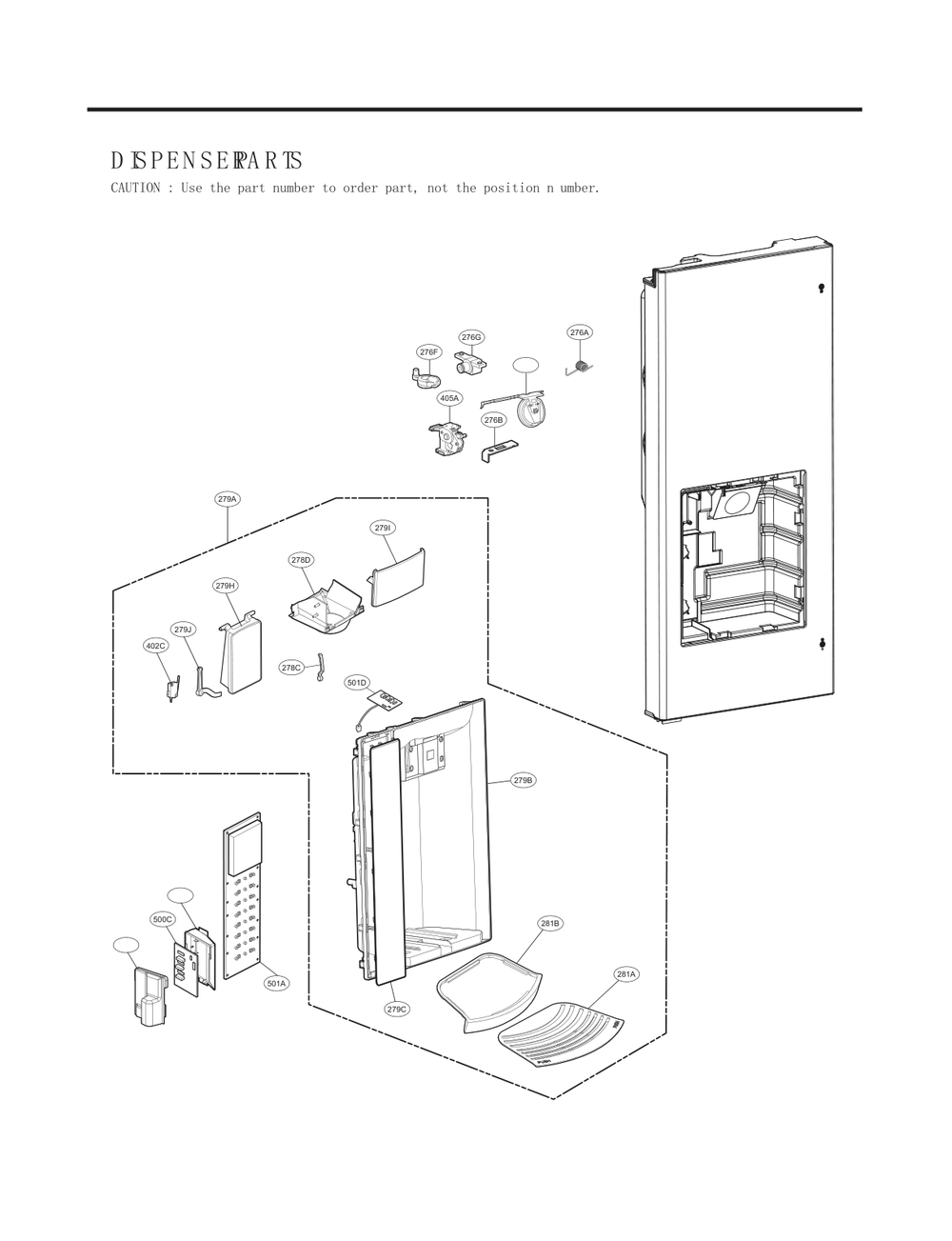Dispenser Parts Diagram and Parts List for GC-L258VQSD ASWCNA5 LG Refrigerator