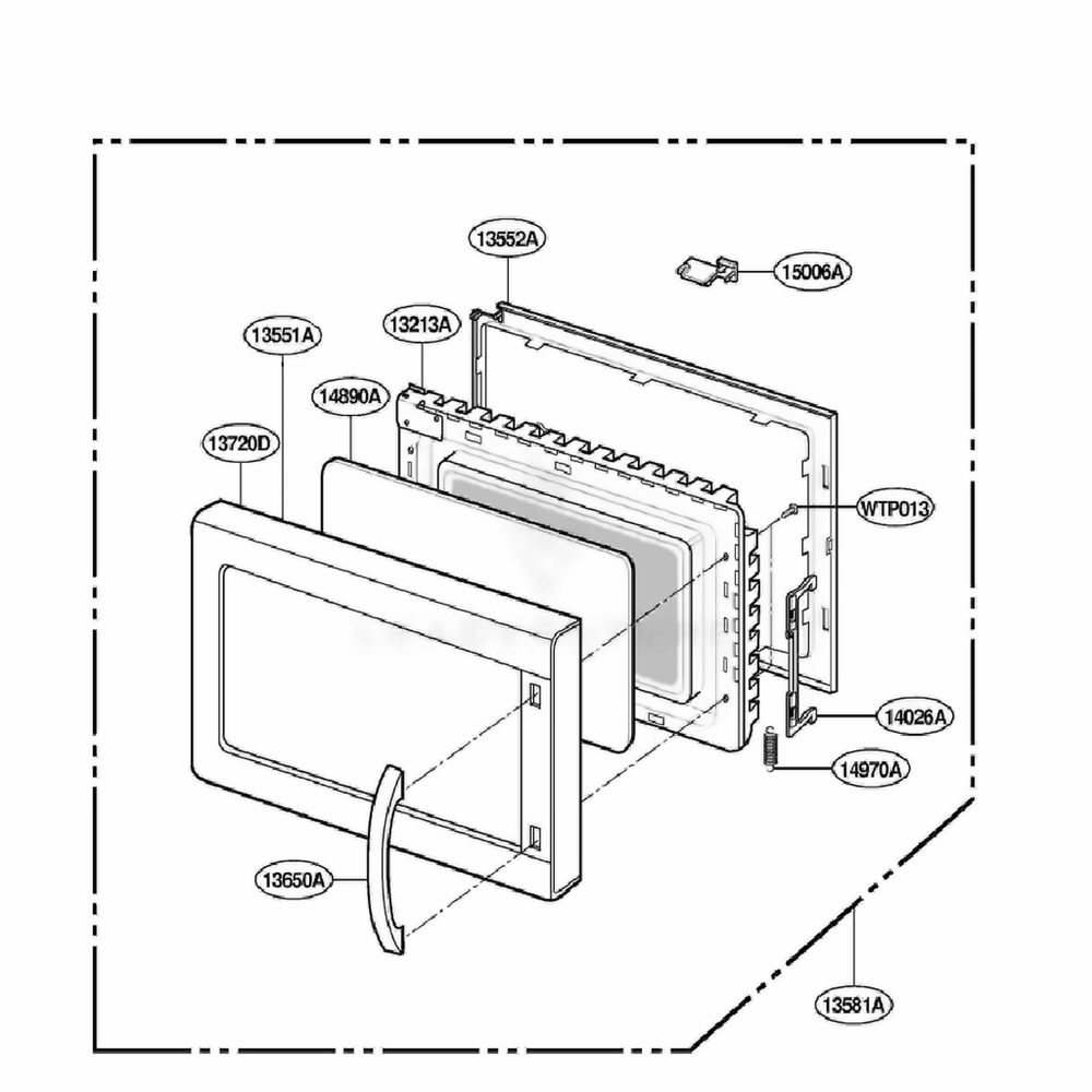 Door Parts Diagram and Parts List for JE1590SC ASBEGEU LG Range