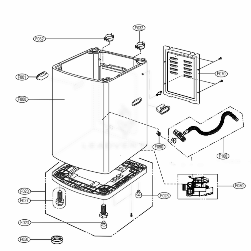 Case Assembly Diagram and Parts List for WT901CW ABWEMUS LG Washer