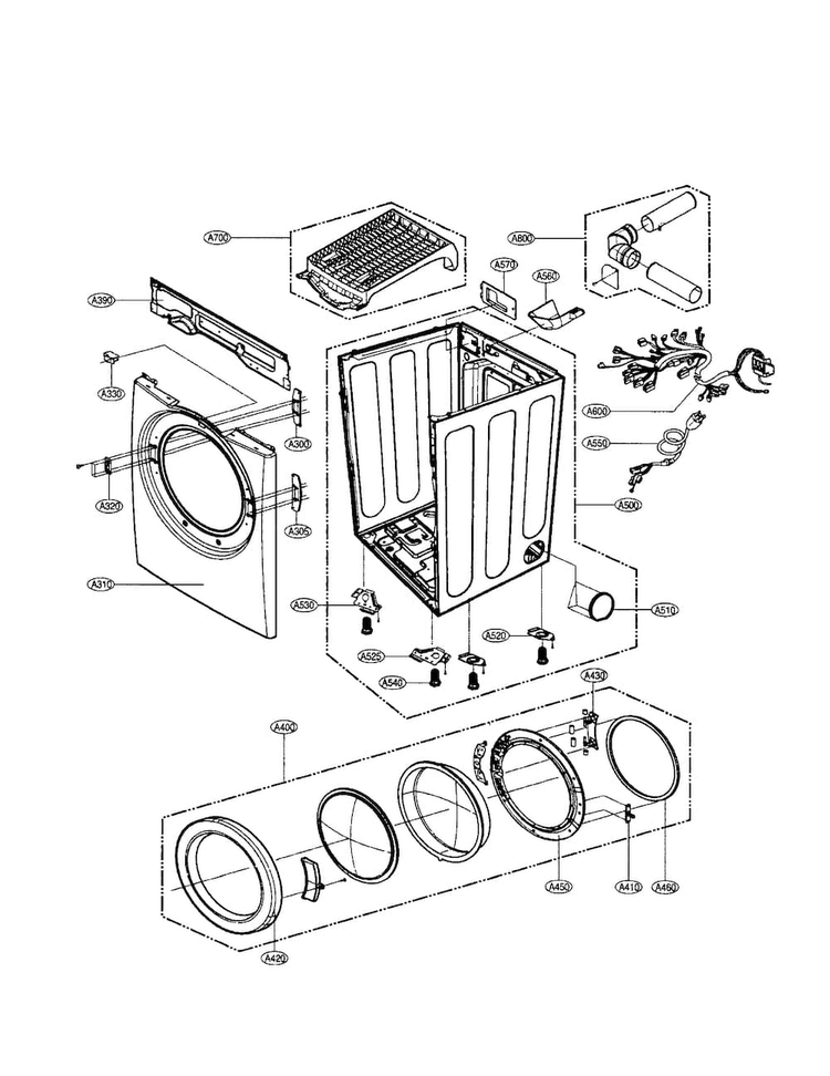 Cabinet/door Diagram and Parts List for DLE3777E  LG Dryer