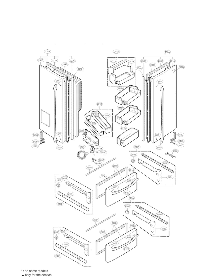 Door Parts Diagram and Parts List for LMX25985SW01  LG Refrigerator