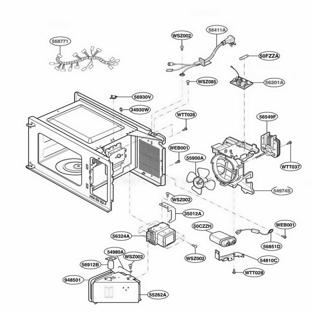 Interior Parts 2 Diagram and Parts List for MA1420W KWHEGSE LG Wall Oven