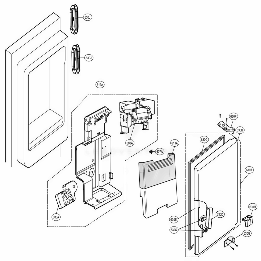 Ice Maker And Ice Bin Parts Diagram and Parts List for 72059 AWBCSE0 LG Refrigerator