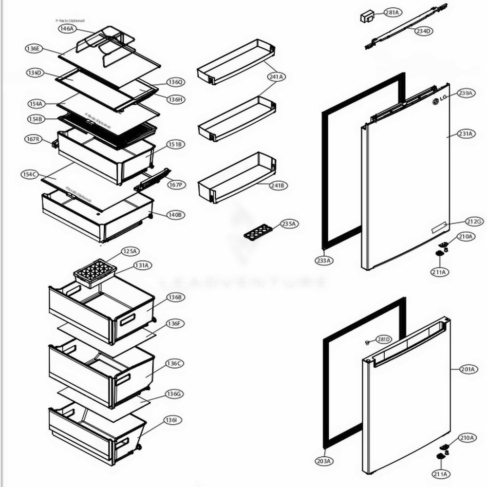Main 2 Diagram and Parts List for LBNC12241P AMCCNA0 LG Refrigerator