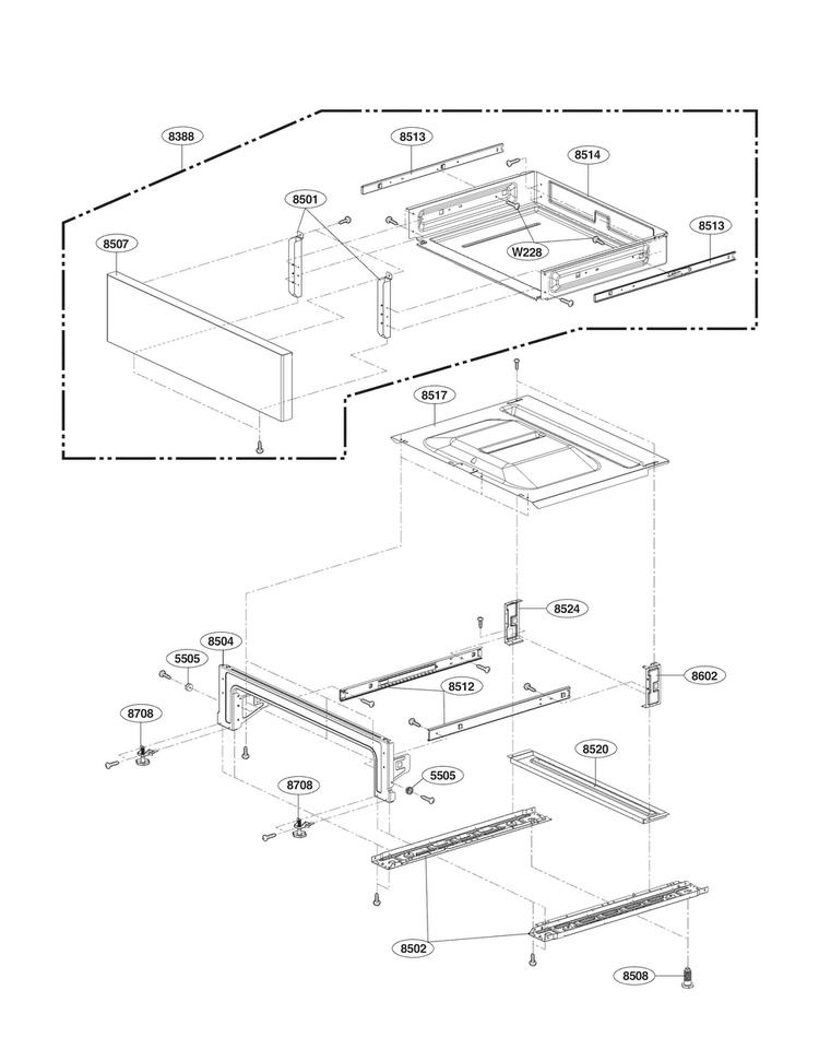 Drawer Assembly Parts Diagram and Parts List for LRE3083SW  LG Range