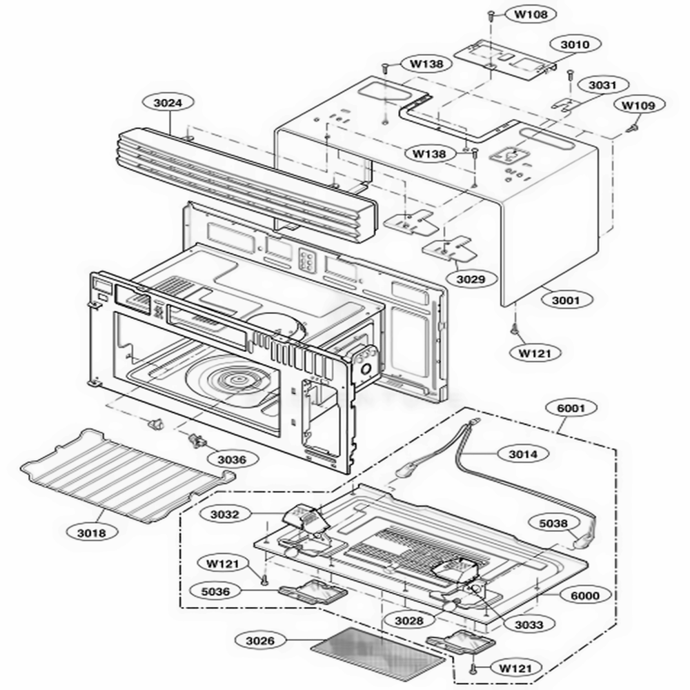 Oven Cavity Parts Diagram and Parts List for 85143 ASTESEC LG Microwave