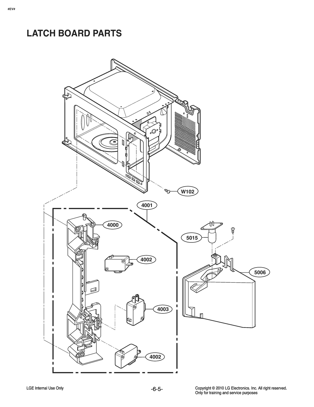 Latch Board Parts Diagram and Parts List for MS2040FRSE CSBESTD LG Microwave
