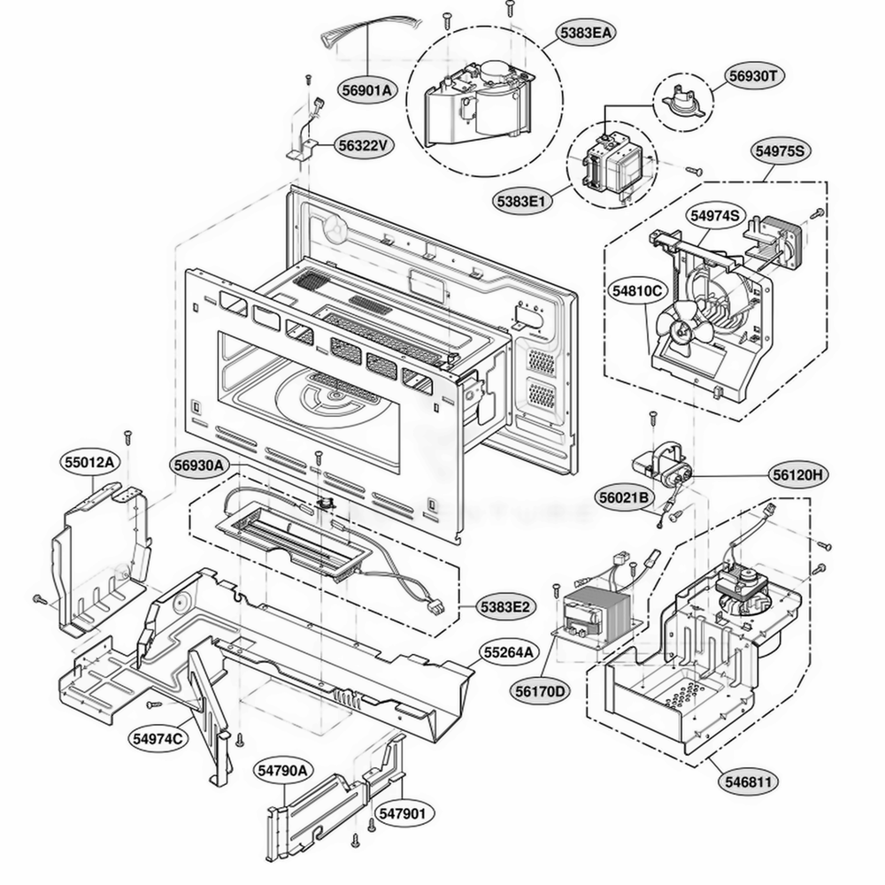 Interior Parts 1 Diagram and Parts List for SCB2001CSS ASTLGEU LG Microwave Oven Combo
