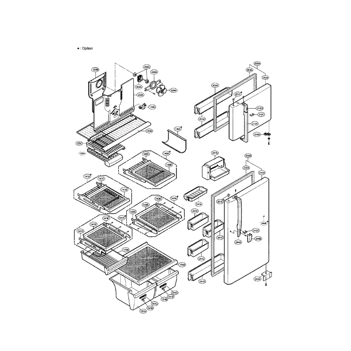Door And Shelves Diagram and Parts List for LRTBC2025BK  LG Refrigerator